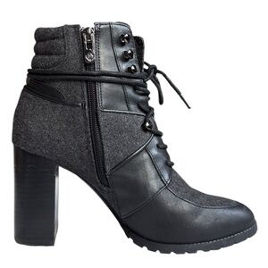 Antonio Melani Leather Flannel Treaded Lug Sole Lace Up Zippered Boot Sz 7 1/2
